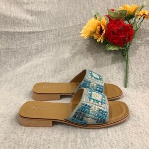 NWOT - Chadwick’s Silver and Blue Beaded Women's Sandals
